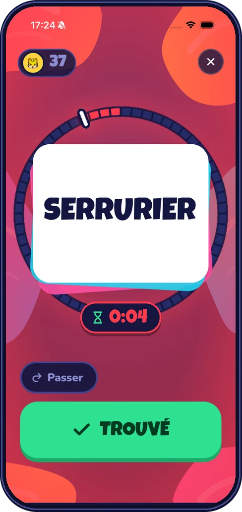 Écran de jeu en fin de chrono : 4 secondes restantes, fond rouge