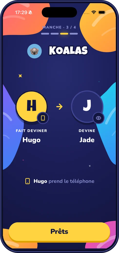Écran de passation : Hugo fait deviner, Jade devine